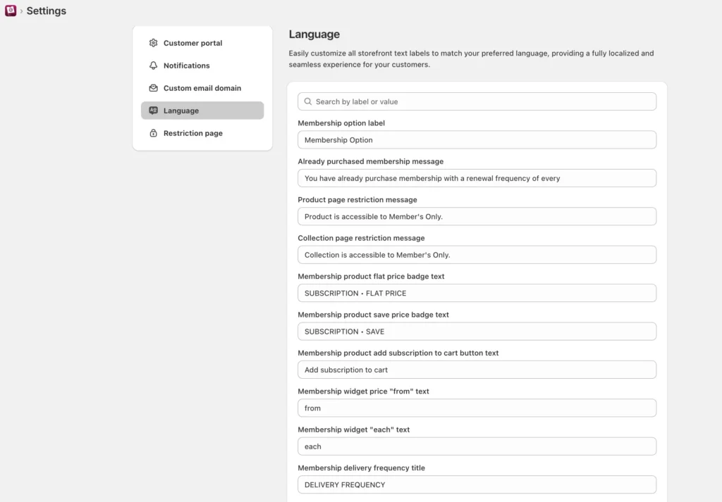 Customize Language & Labels