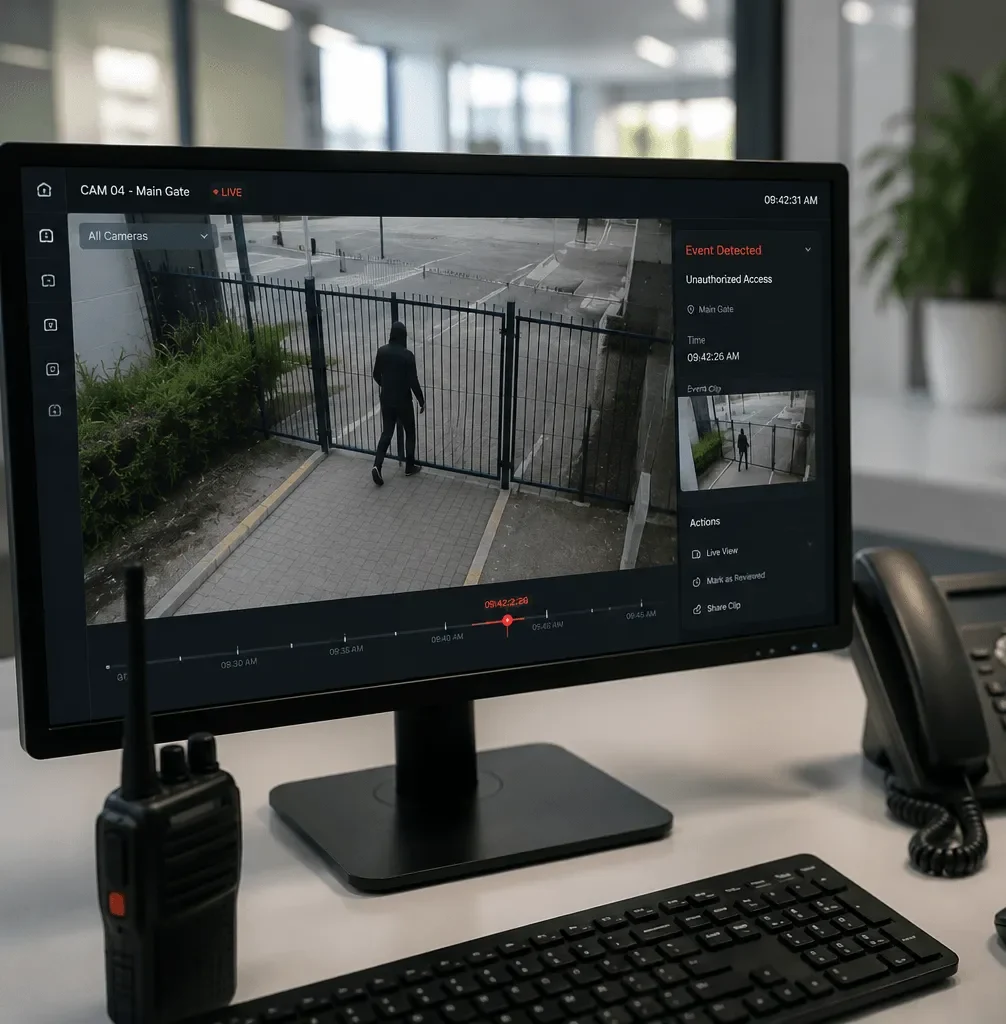Instant alert to security desk or mobile 